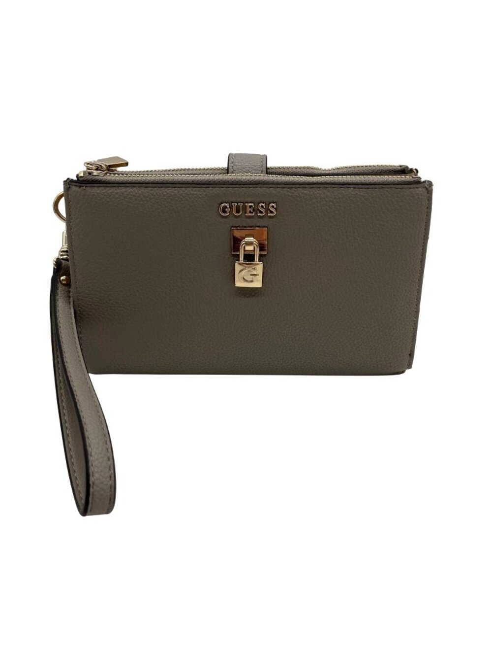 Guess Light Grey Leather Double Zip Wristlet